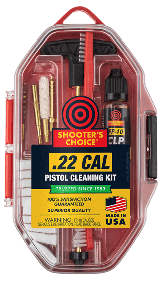 Shooter's Choice .22 Cal Pistol Cleaning Kit includes a convenient storage case